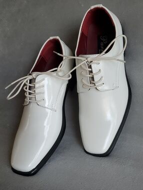 🆕️ PARRAZO White Faux Patent Leather Lace-Up Tuxedo Dress Shoes MEN'S SIZE: 7.5